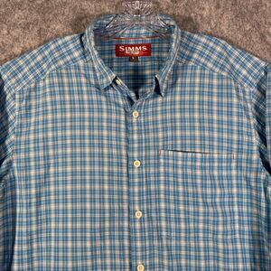 Simms Shirt Mens Size Large Blue Plaid  Long Sleeve Button Down Lightweight